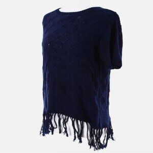 Lala Berlin Navy Tassels Short Sleeve Pullover -Retail $325 NWT